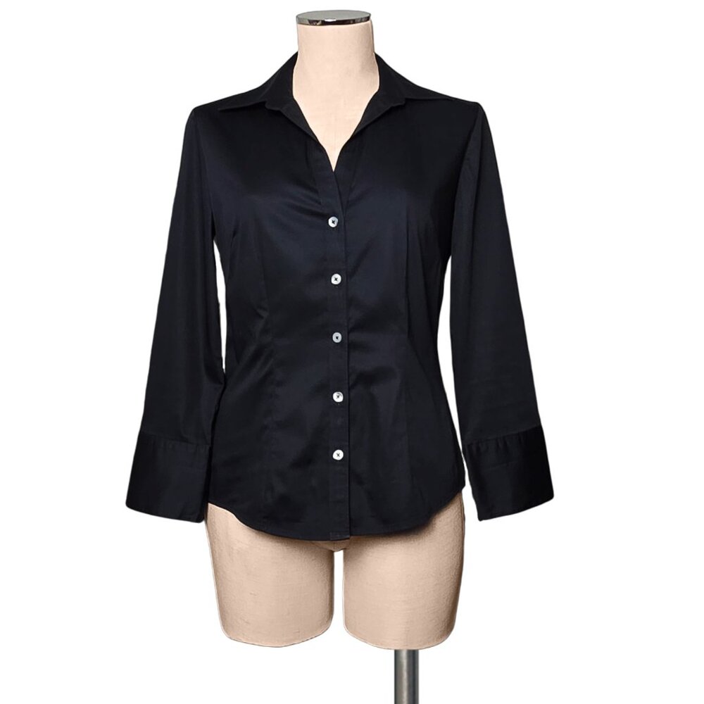 Vintage BANANA REPUBLIC Y2K Black Button Up Blouse Top Shirt S